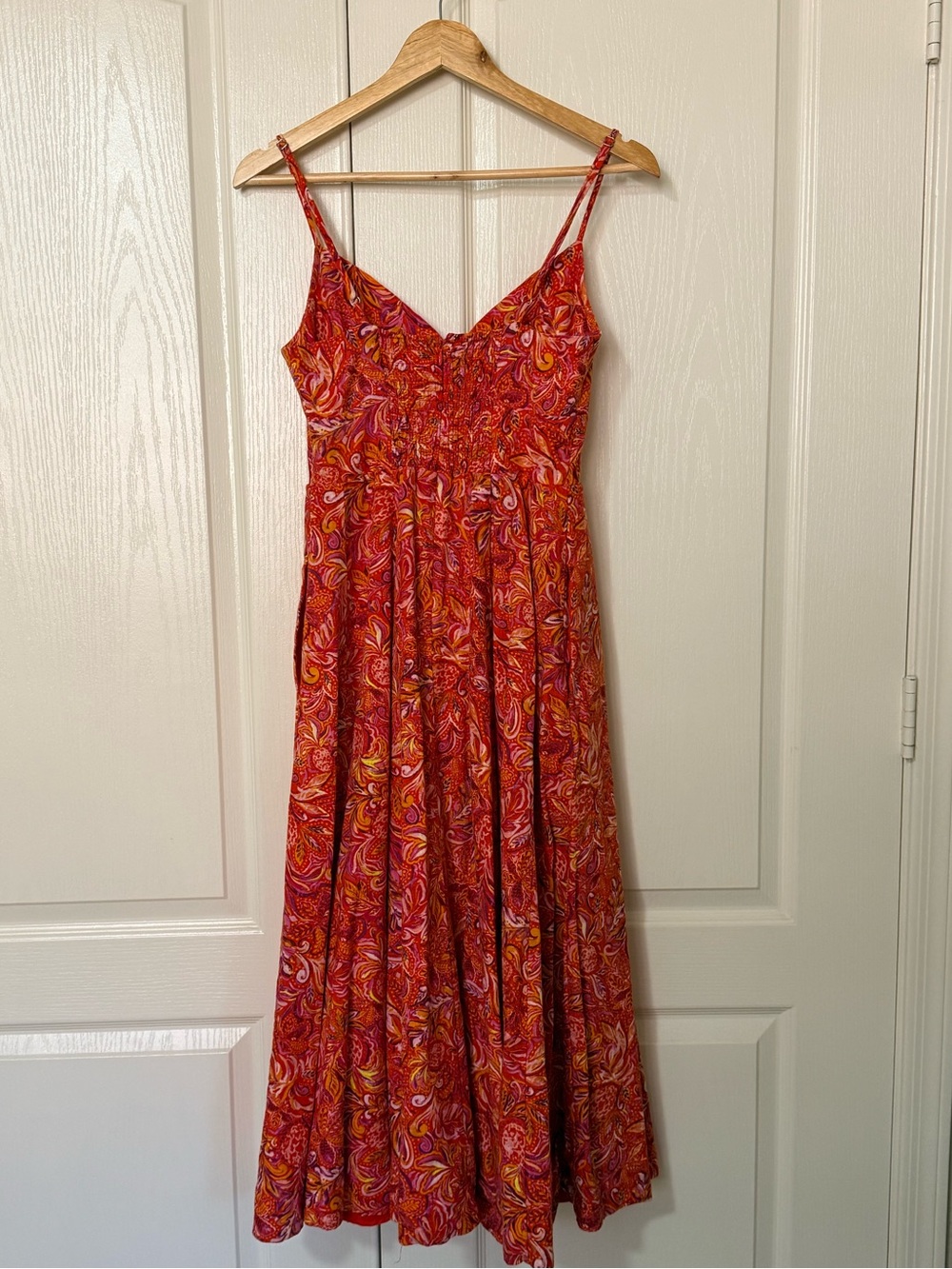 Jason Wu Linen Blend Paisley Print Midi Sundress | Smocked Back | Size Small - Picture 4 of 6